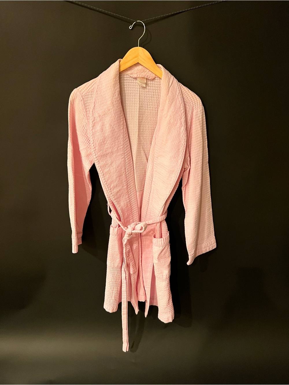 Light Pink Waffle Shawl-Collar Robe with Belt